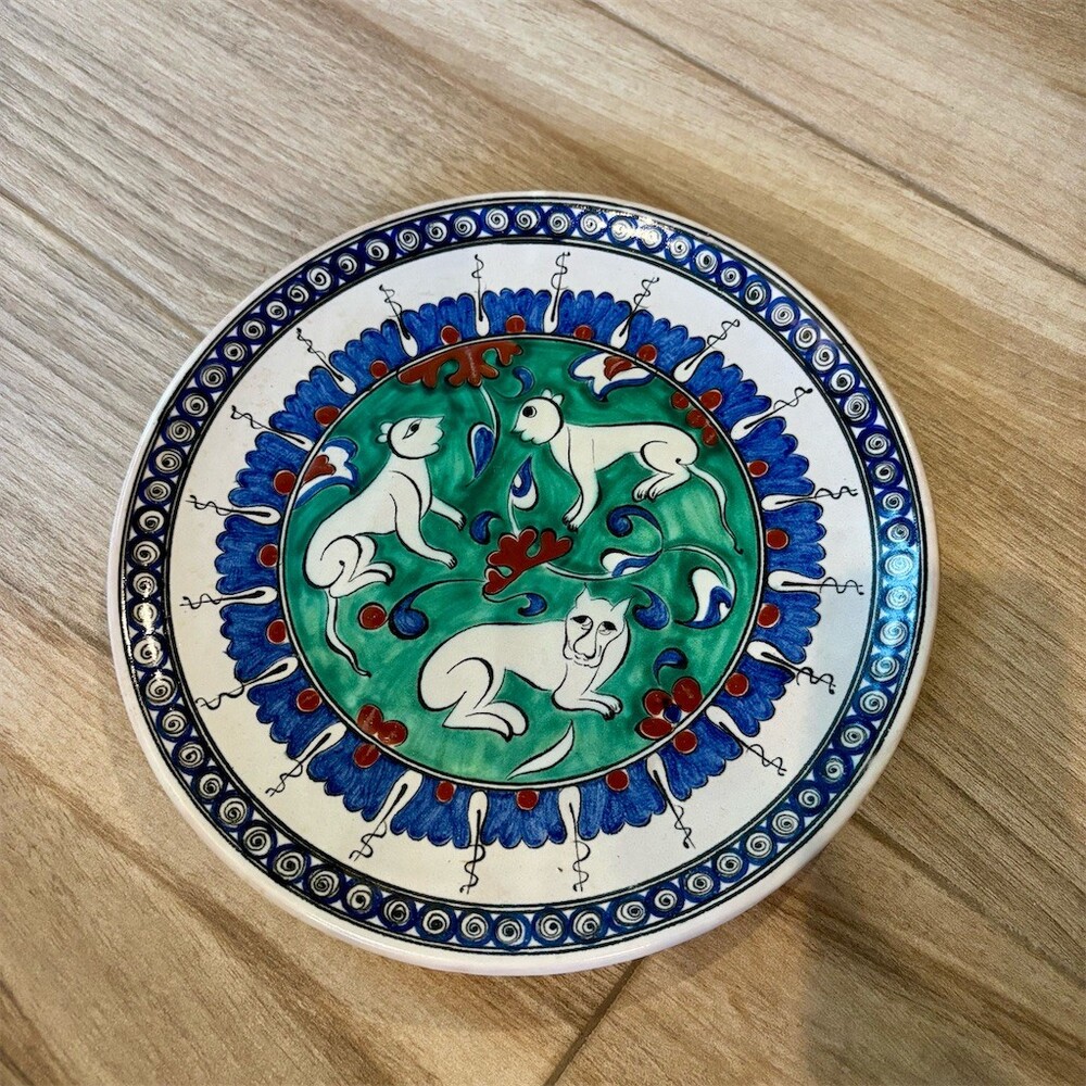 Iznik Rodos Greek Ceramic Collector Plate Animal Motif Wall Display 10in